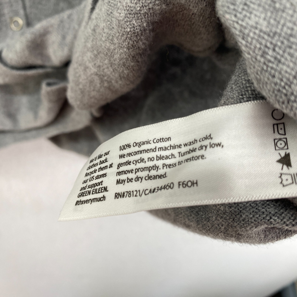 EILEEN FISHER Cardigan L Organic Cotton Snap Front Drawstring Sweater Gray - Picture 12 of 15